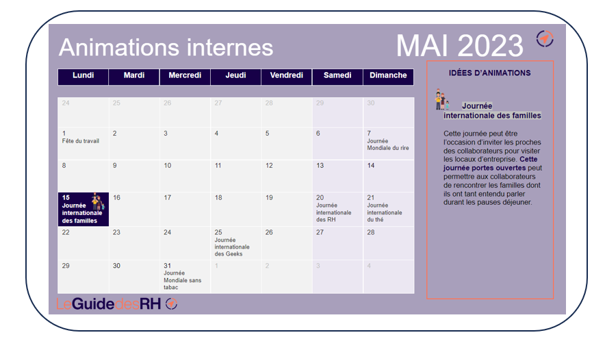 Modèle de calendrier d'activités internes