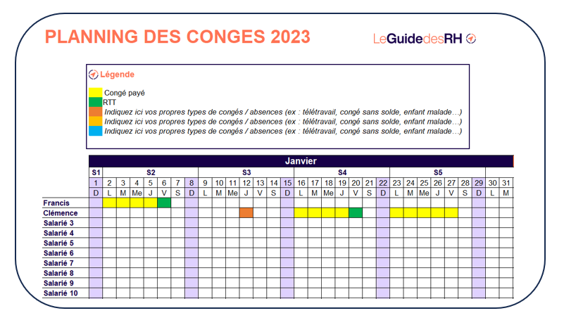 Modèle planning des congés excel